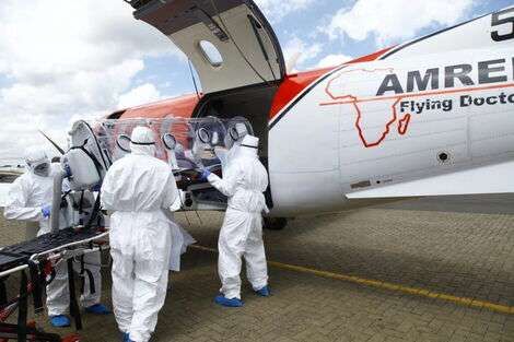 AMREF Flying Doctors aircraft on a bush airstrip